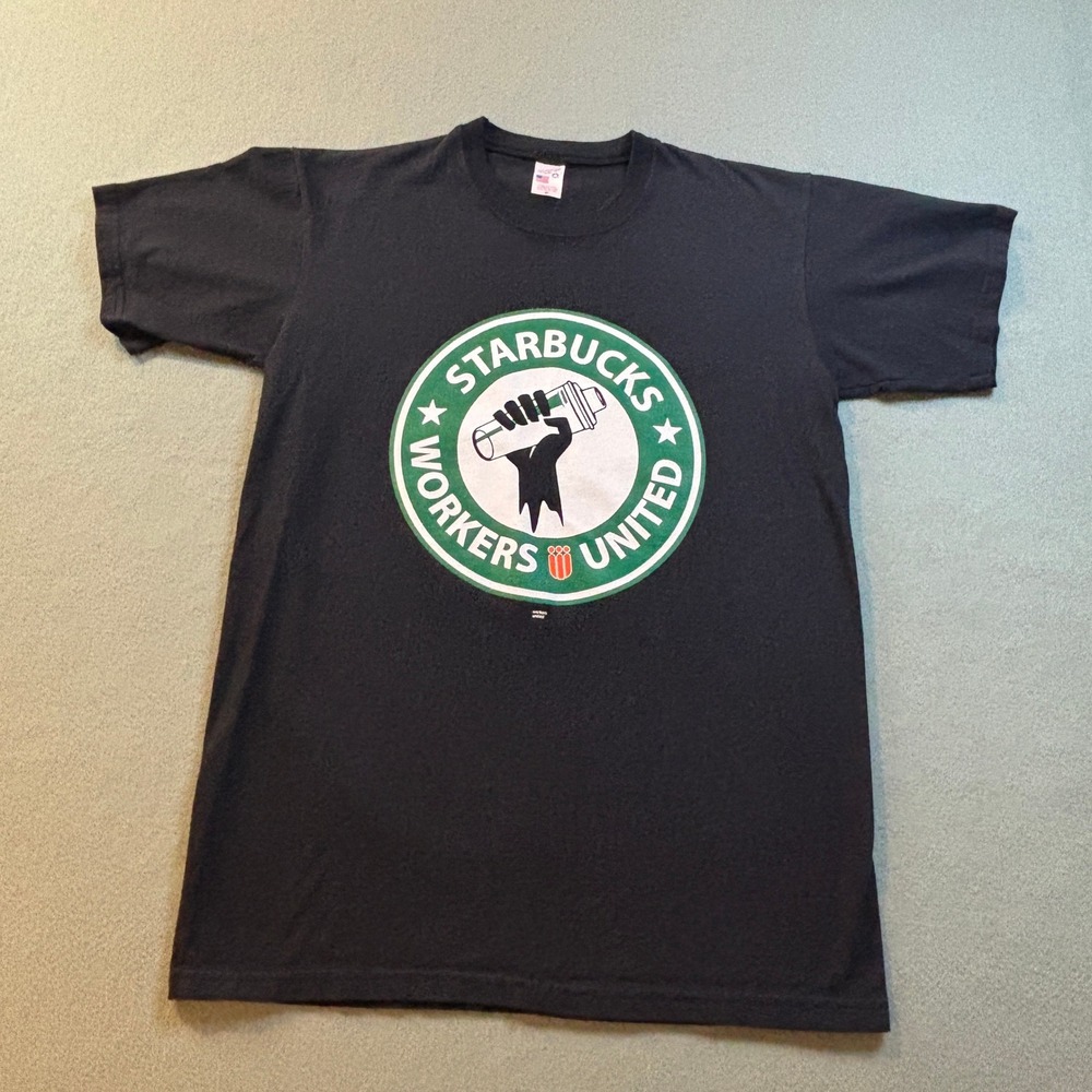 Starbucks Workers United TShirt Mens M Black Union Labor Socialism Activism USA